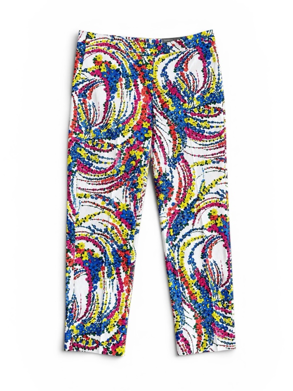 Talbots Chatham Ankle Slim Leg Pants White Multicolor Floral Print Size 12